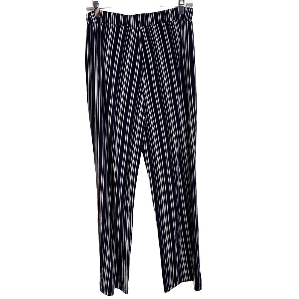 Ellen Tracy Casual Navy Striped Casual High‎ Rise Wide Leg Pants M (2401)